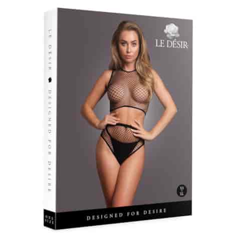 2 Pc Crop Top - Pantie and Fishnet Structure - OS - Black