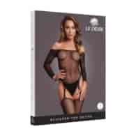 Shimmering Off the Shoulder Bodystocking - One Size - Black/Gold Glitter