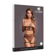 Two Piece Set with Underwired Open-Cup Bra and Panty with Laced Up Details - One Size - Black