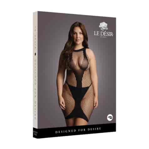 High Neck Net Contrast Mini Dress - Plus Size