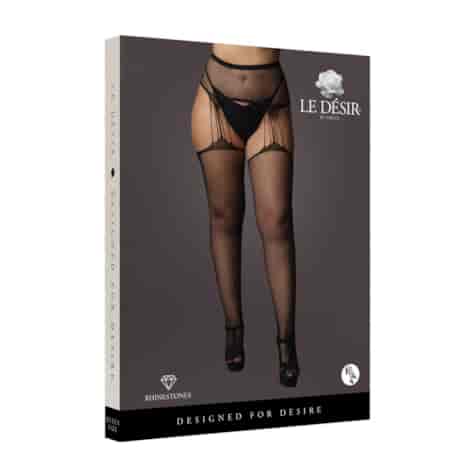 Suspender Rhinestone Pantyhose - Plus Size
