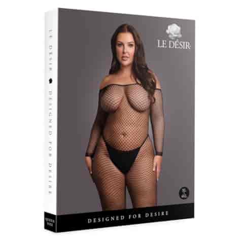 Bodystocking OffShoulder Neck - Fishnet / Open - OSX - Black
