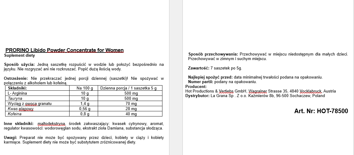 PRORINO Libido Powder Concentrate for women — zdjęcie 3