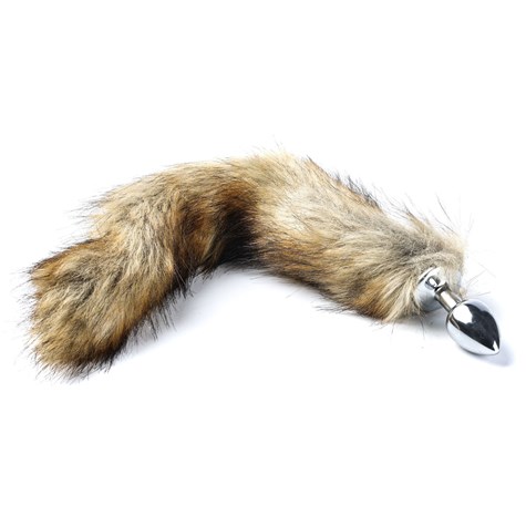 Korek Analny Stalowy Srebrny Rozmiar S Lisi Ogonek Brązowy