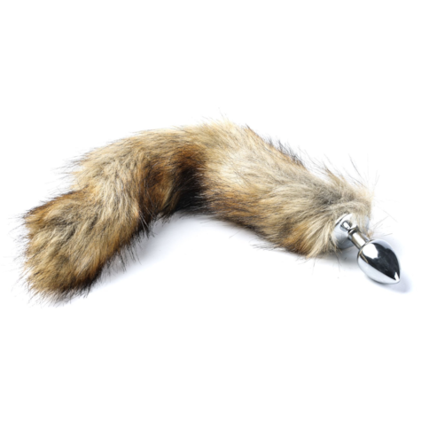 Korek Analny Stalowy Srebrny Rozmiar S Lisi Ogonek Brązowy