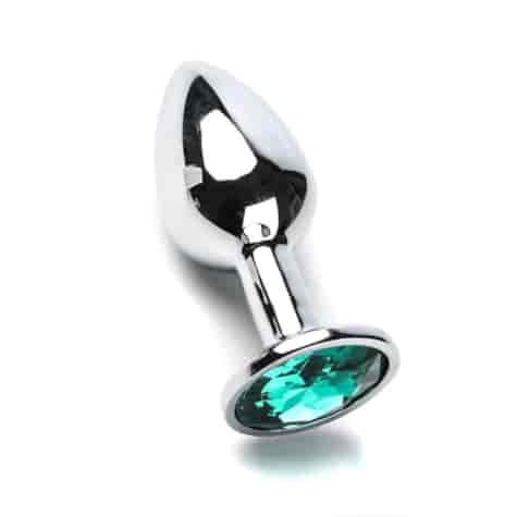 Korek Analny Stalowy Srebrny  Rozmiar S Kryształ Zielony