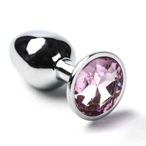 Korek Analny Stalowy Srebrny Rozmiar S Kryształ Jasno Różowy