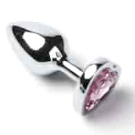 Korek Analny Stalowy Srebrny Rozmiar S Kryształ Jasno Różowe Serce