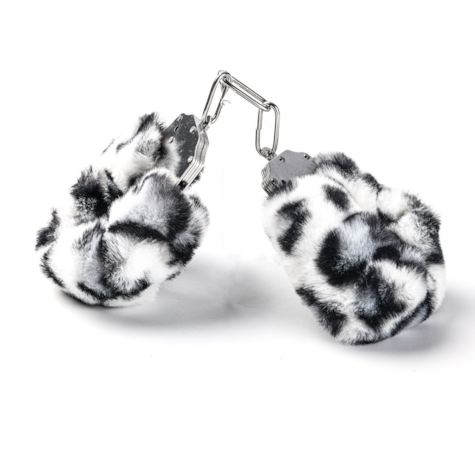 Kajdanki Erotyczne Metalowe z Futerkiem Panterka Biało Czarne