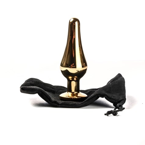 Korek Analny Stalowy Złoty Smukły Długi Kryształ Ciemno Różowy