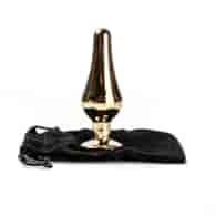 Korek Analny Stalowy Złoty Smukły Długi Kryształ Czerwony