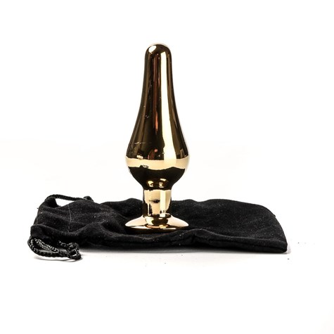 Korek Analny Stalowy Złoty Smukły Długi Kryształ Czerwony