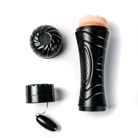 Masturbator Z Wibracją Wagina  Cyberskóra Baterie Czarny