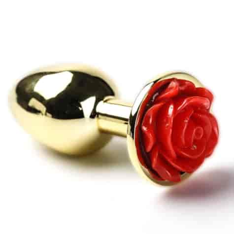 Korek Analny Stalowy Złoty Rozmiar S Czerwona Róża