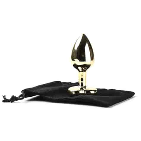 Korek Analny Stalowy Złoty Rozmiar S Kryształ Ciemno Różowe Serce