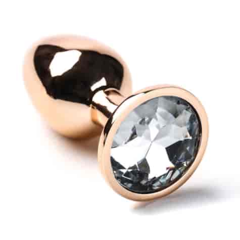 Korek Analny Stalowy Różowe Złoto Rozmiar S Kryształ Biały