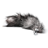 Korek Analny Stalowy Srebrny Rozmiar S Lisi Ogonek Czarny