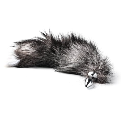 Korek Analny Stalowy Srebrny Rozmiar S Lisi Ogonek Czarny