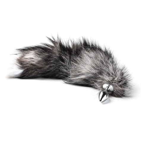 Korek Analny Stalowy Srebrny Rozmiar S Lisi Ogonek Czarny