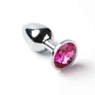 Korek Analny Stalowy Srebrny Rozmiar S Kryształ Ciemno Różowy