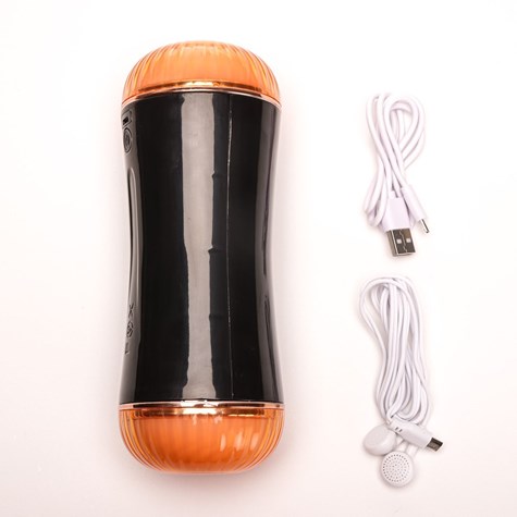 Masturbator Z Wibracją Dwustronny Wagina Anus  Cyberskóra Ładowany Usb Czarny