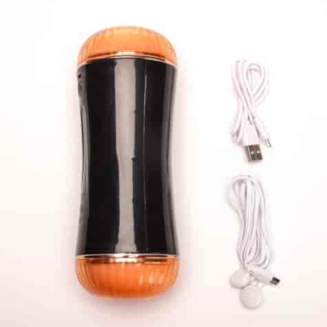 Masturbator Z Wibracją Dwustronny Wagina Anus  Cyberskóra Ładowany Usb Czarny