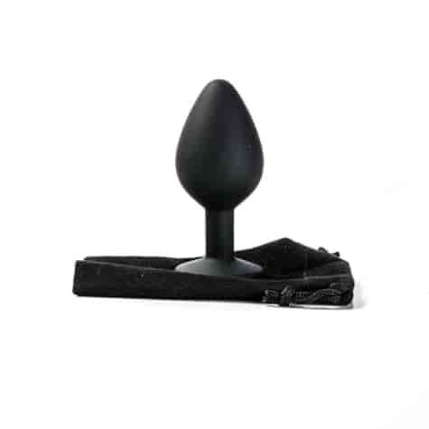 Korek Analny Silikonowy Czarny Rozmiar M Kryształ Ciemno Różowy