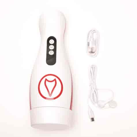 Masturbator Z Wibracją Ssaniem Cyberskóra Ładowany Usb Biały