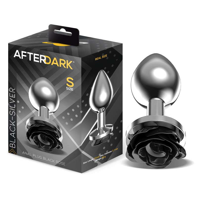 AFTERDARK - Metal Anal Plug with Black Rose Base Size S