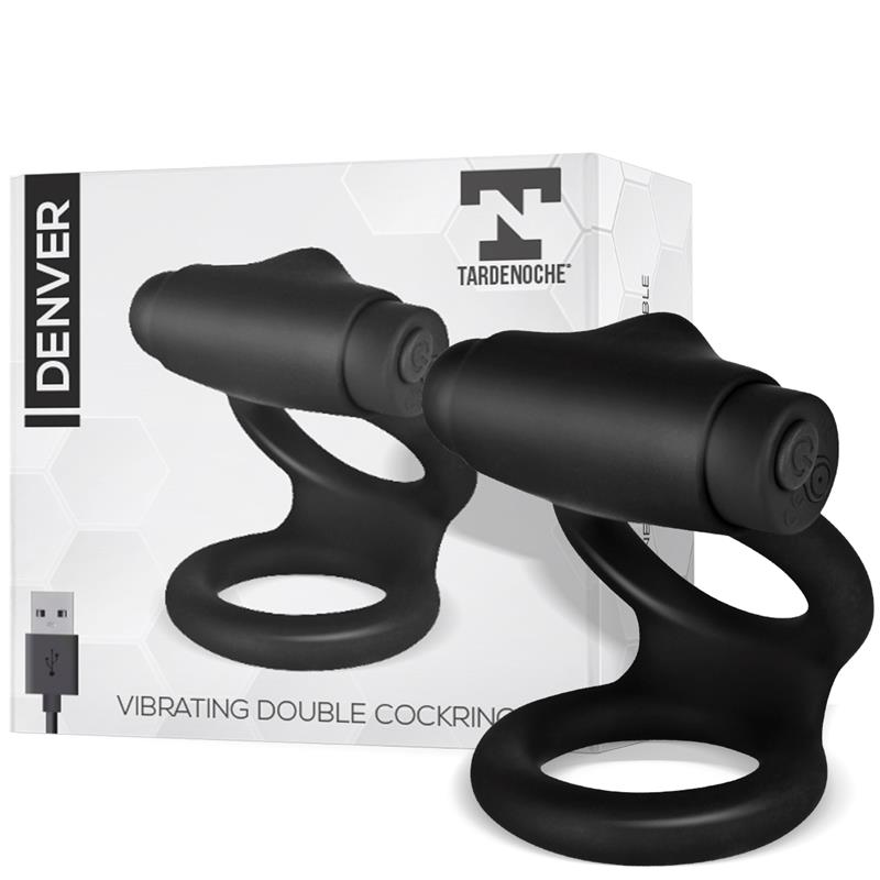 TARDENOCHE - Denver Double Cockring with Vibrating Bullet USB Silicone Black