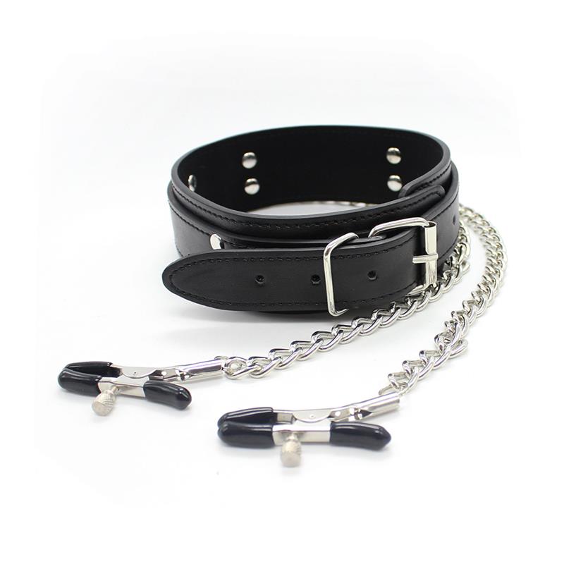 Collar with Nipple Clamps and metal Chain Black — zdjęcie 2