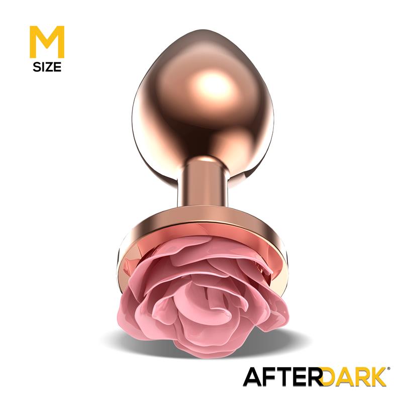 Rosegold Metal Anal Plug with Pink Rose Base - Size M — zdjęcie 2