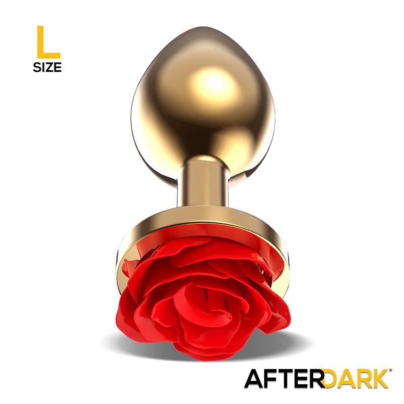 Golden Metal Anal Plug with Red Rose Base Size L — zdjęcie 2