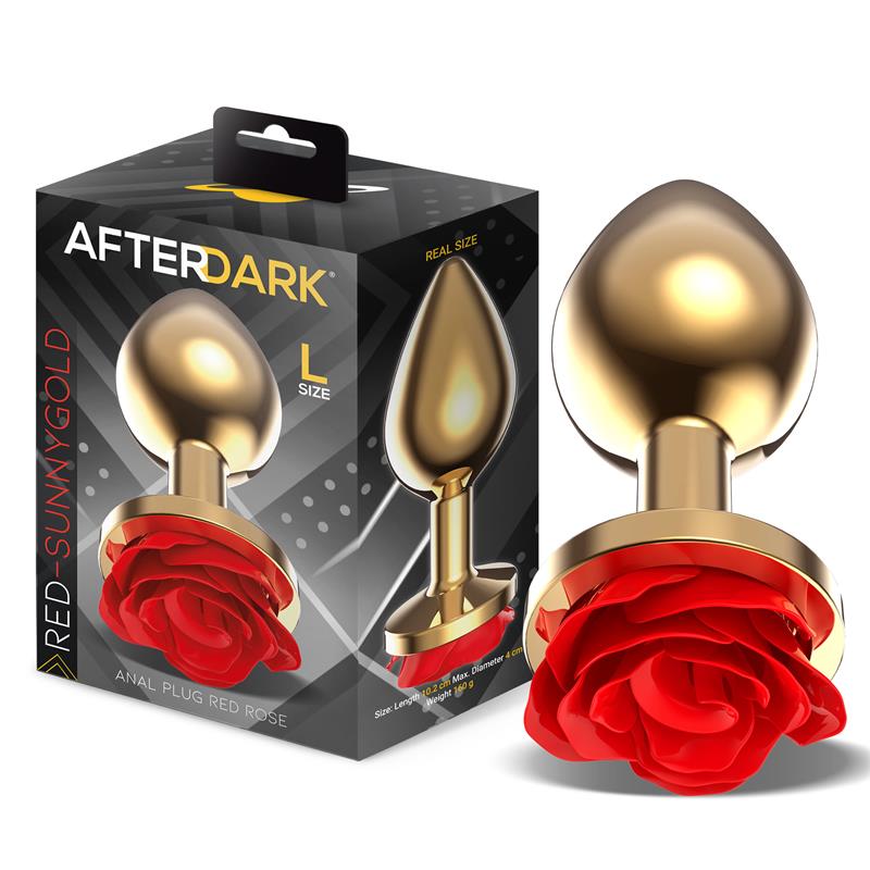 AFTERDARK - Golden Metal Anal Plug with Red Rose Base Size L