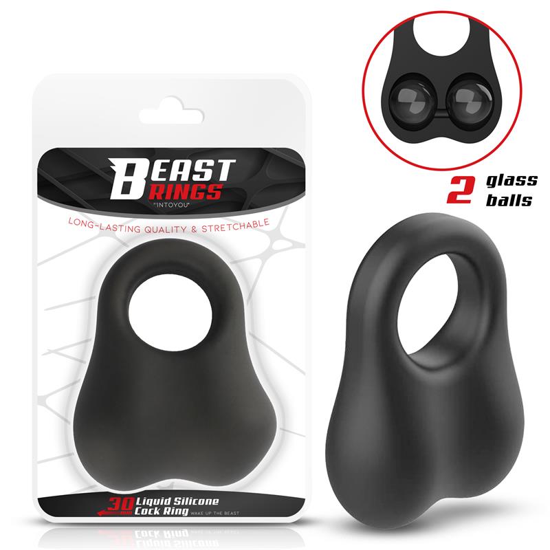 BEAST RINGS - Penis Ring with Glass Balls Liquid Silicone 30 mm