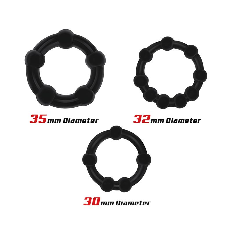 Set of 3 Cock Ring Beaded Flexible Black — zdjęcie 2