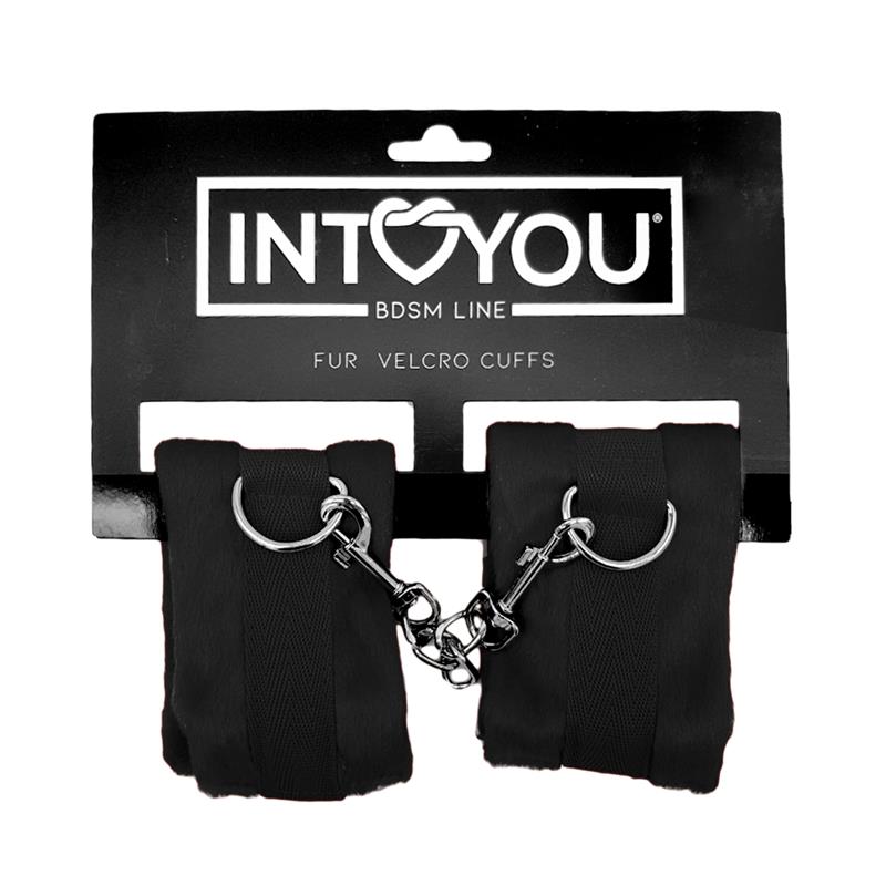 INTOYOU BDSM LINE - Handcuffs with Velcro with Long Fur Black