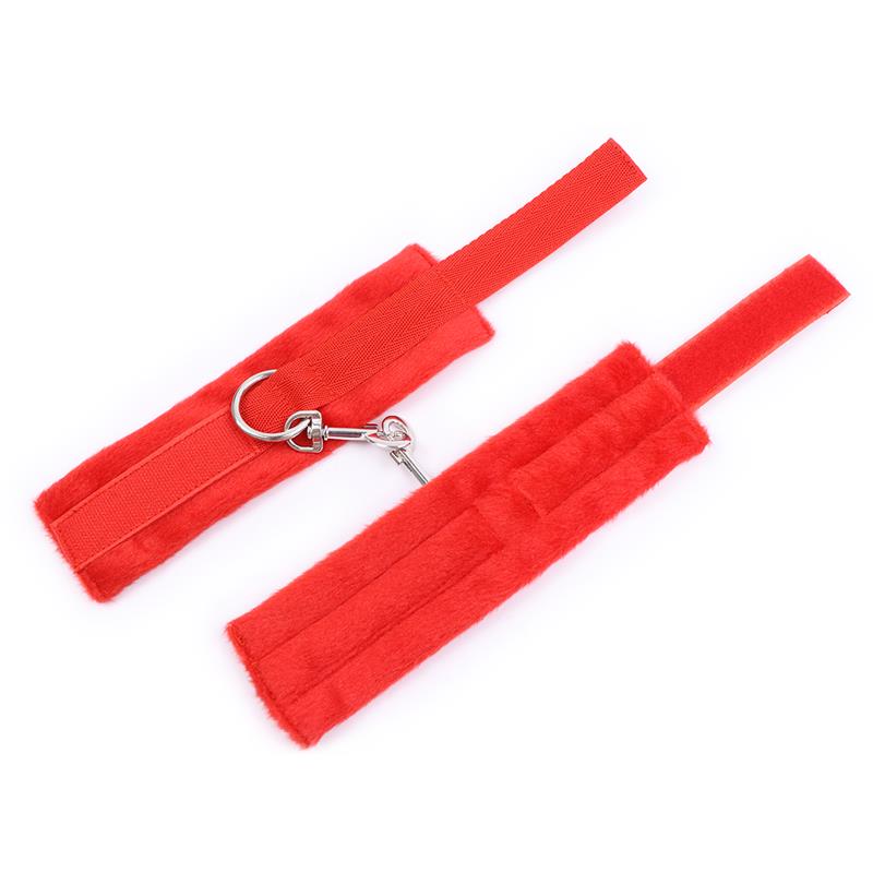Handcuffs with Velcro with Long Fur Red — zdjęcie 2