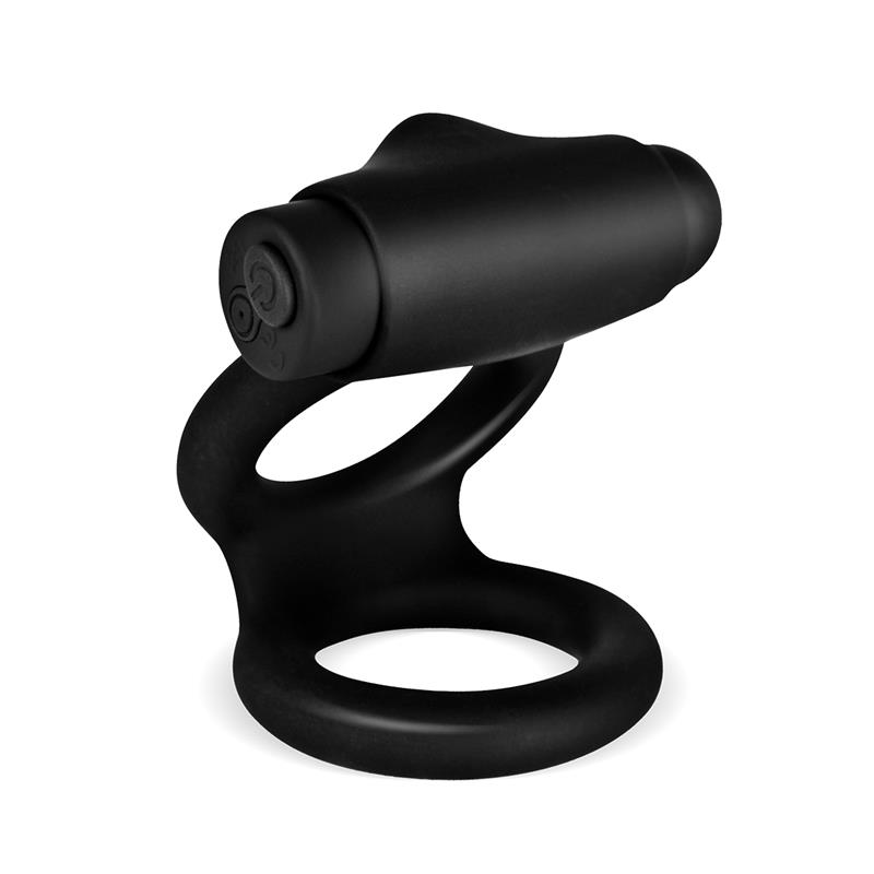 Denver Double Cockring with Vibrating Bullet USB Silicone Black — zdjęcie 2