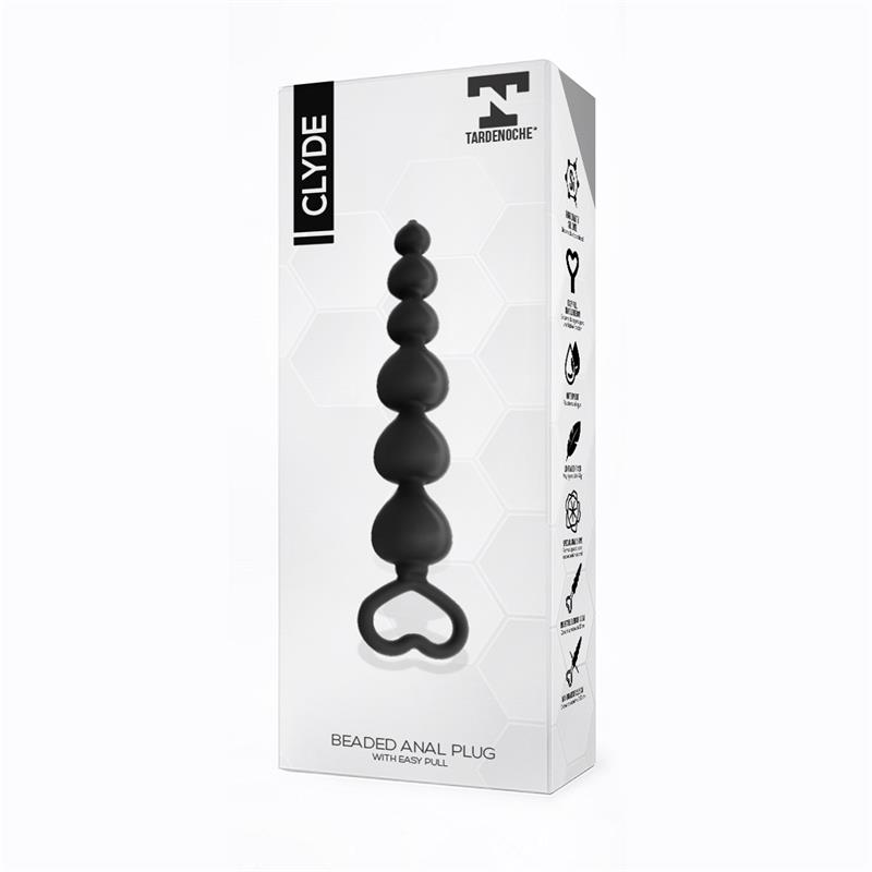 Clyde Beaded Butt Plug with Easy Pull Ring Silicone Black — zdjęcie 2