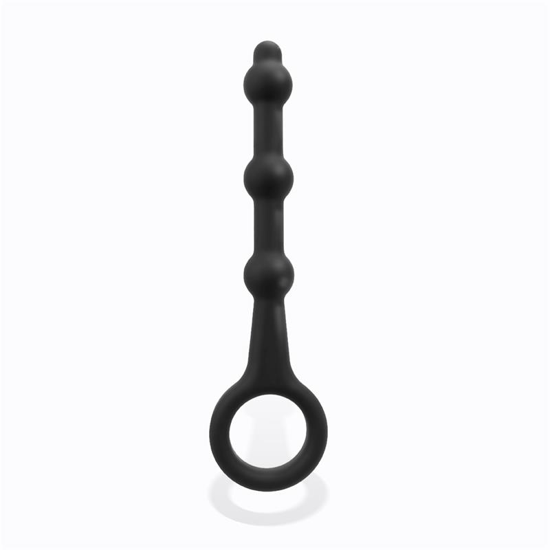 Elmer Beaded Butt Plug with Easy Pull Ring Silicone Black — zdjęcie 2