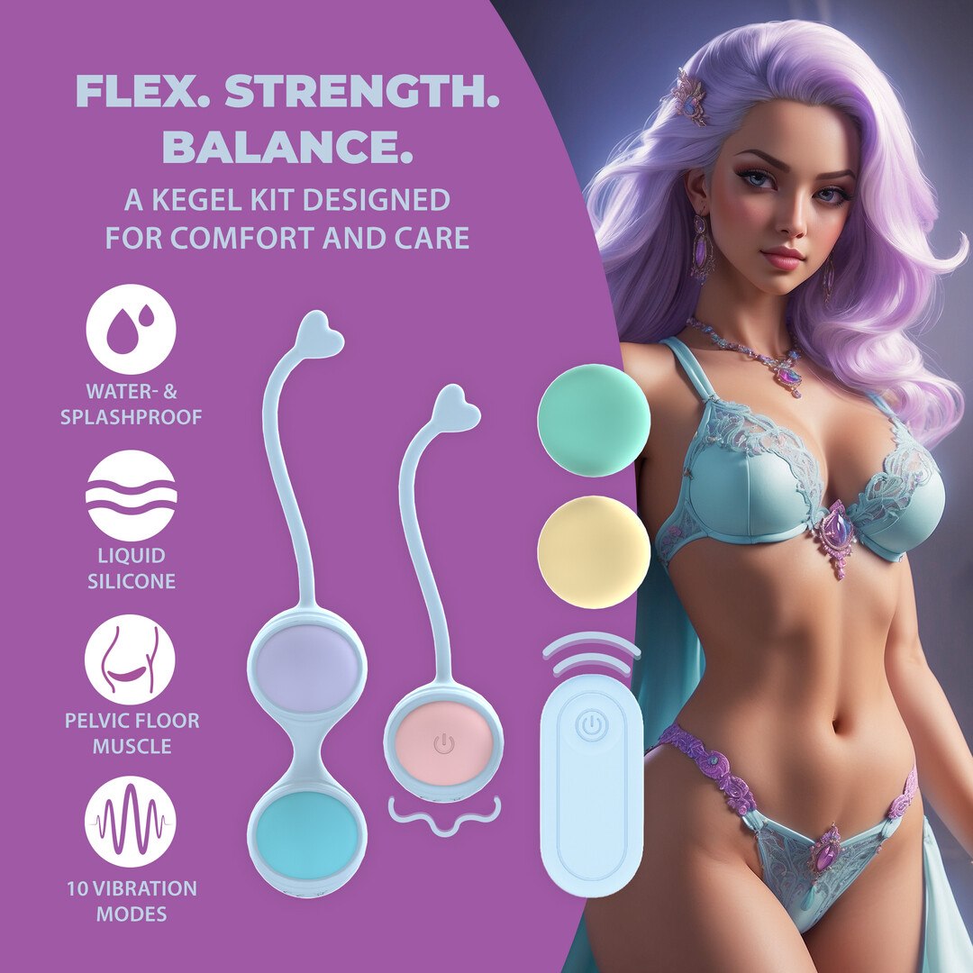 Vibrating and 5 Weight Interchangeable Kegel Kit with Remote Control - Purple — zdjęcie 2