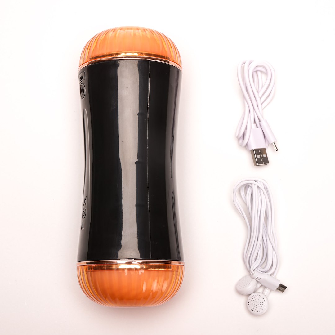 Masturbator Z Wibracją Dwustronny Wagina Anus  Cyberskóra Ładowany Usb Czarny — zdjęcie 3