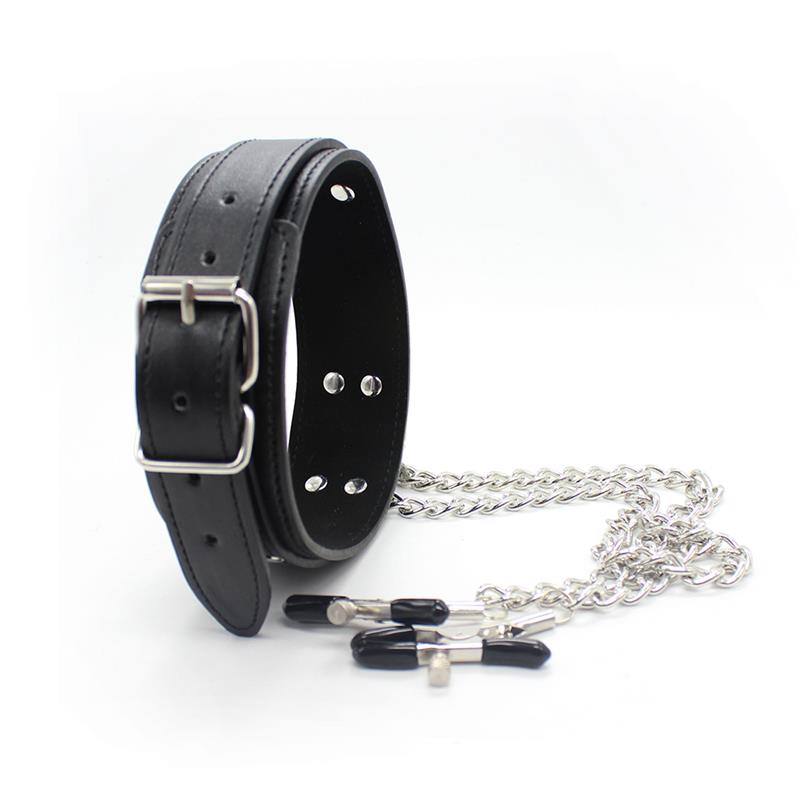 Collar with Nipple Clamps and metal Chain Black — zdjęcie 3