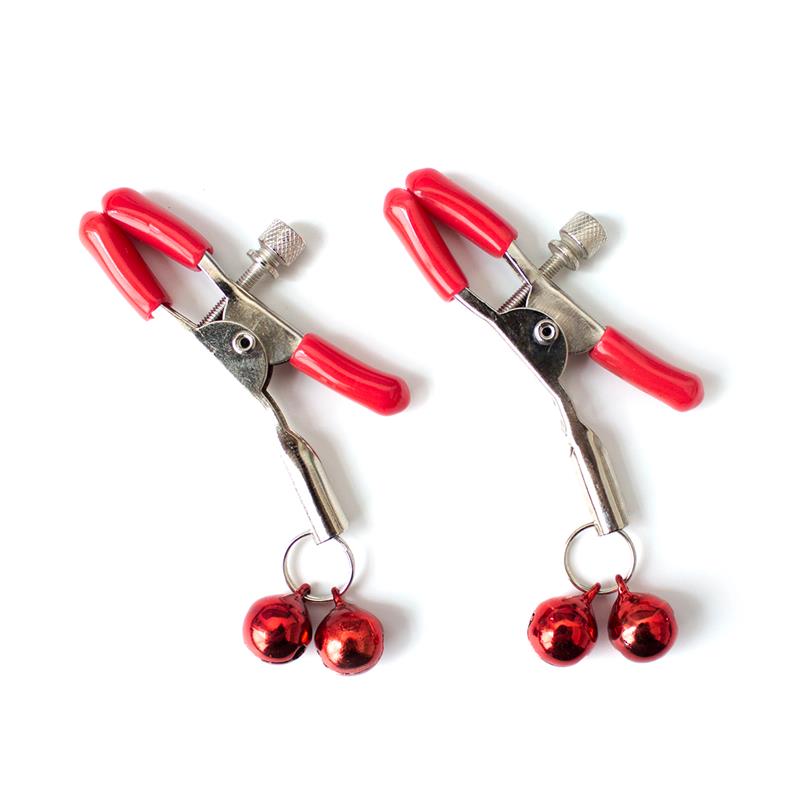 LATETOBED BDSM LINE - Nipple Clamp with Bell Metal Red