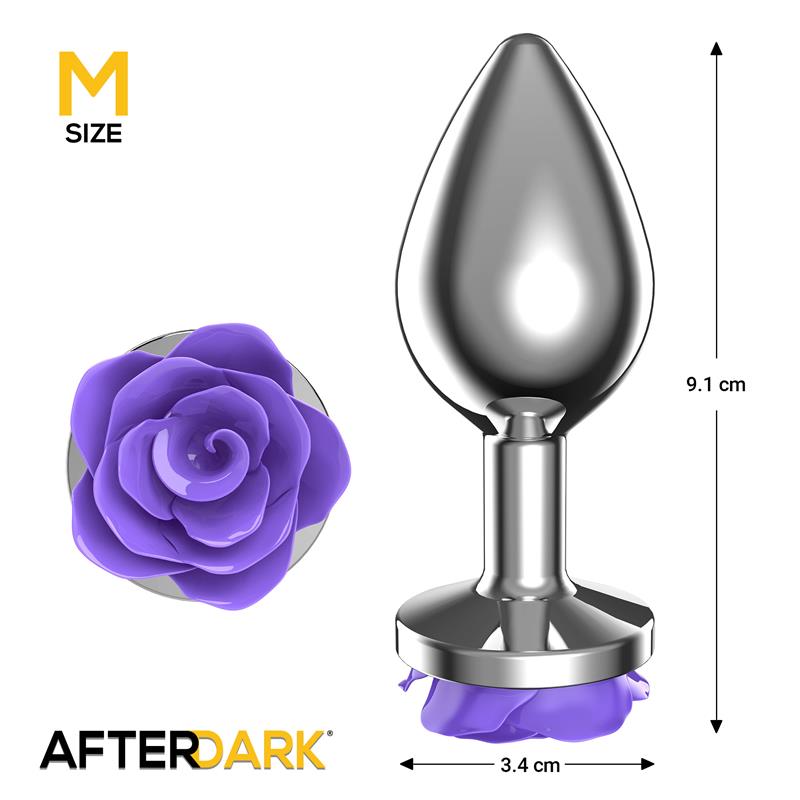 Metal Anal Plug with Purple Rose Base - Size M — zdjęcie 3