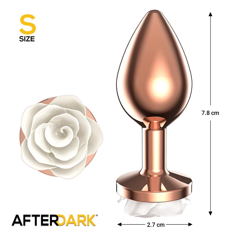 Rosegold Metal Anal Plug with White Rose Base - Size S — zdjęcie 3