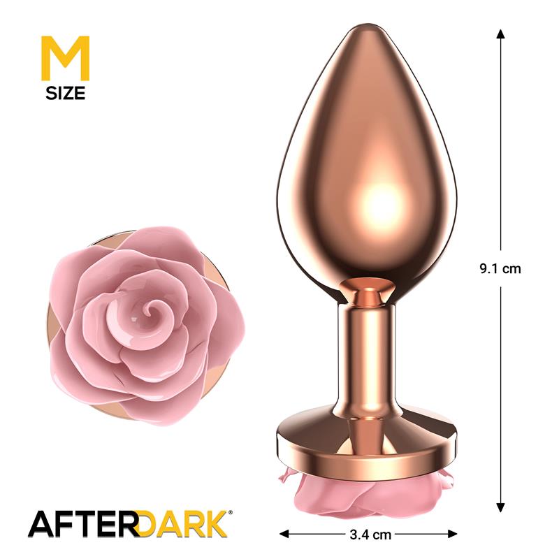 Rosegold Metal Anal Plug with Pink Rose Base - Size M — zdjęcie 3