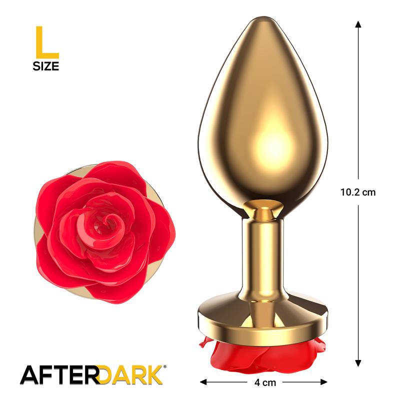 Golden Metal Anal Plug with Red Rose Base Size L — zdjęcie 3