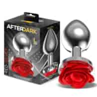 Silver Metal Anal Plug with Red Rose Base Size L